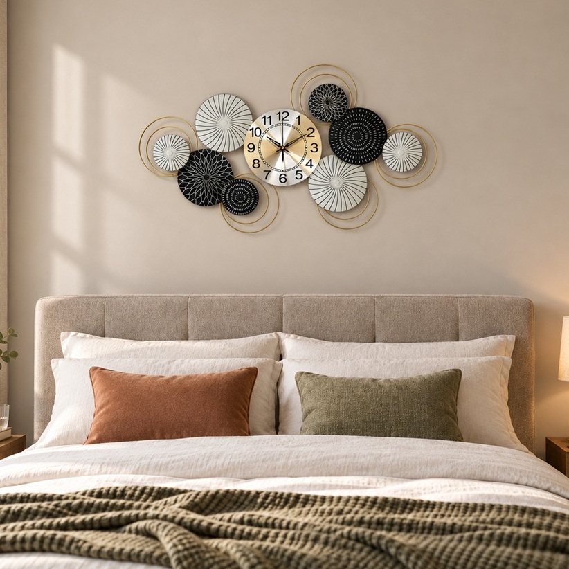 Patterned Discs Clock Wall Art
