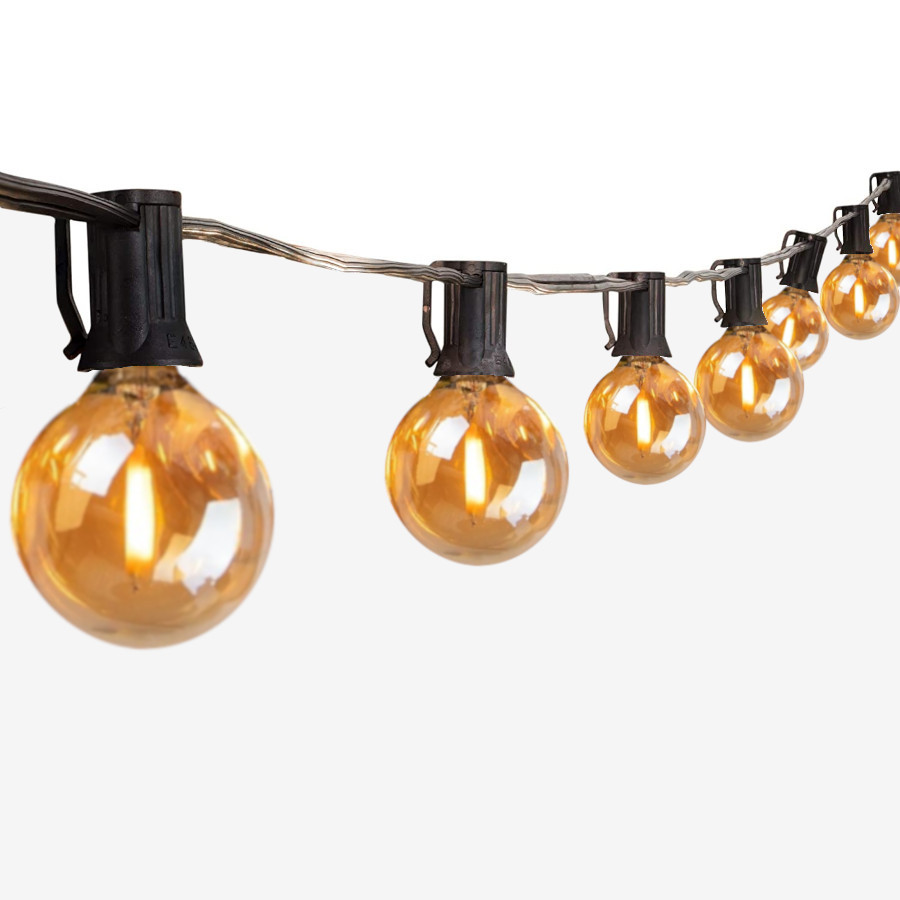 Outdoor 15m String light 25x Amber G40 LED Bulbs