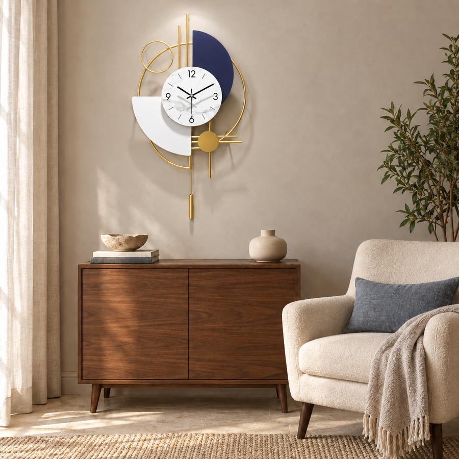 Blue and Gold Clock Wall Art