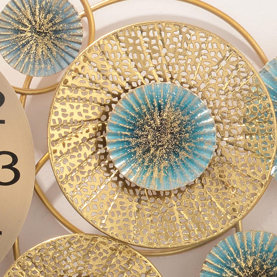 Light Blue and Gold Clock Wall Art