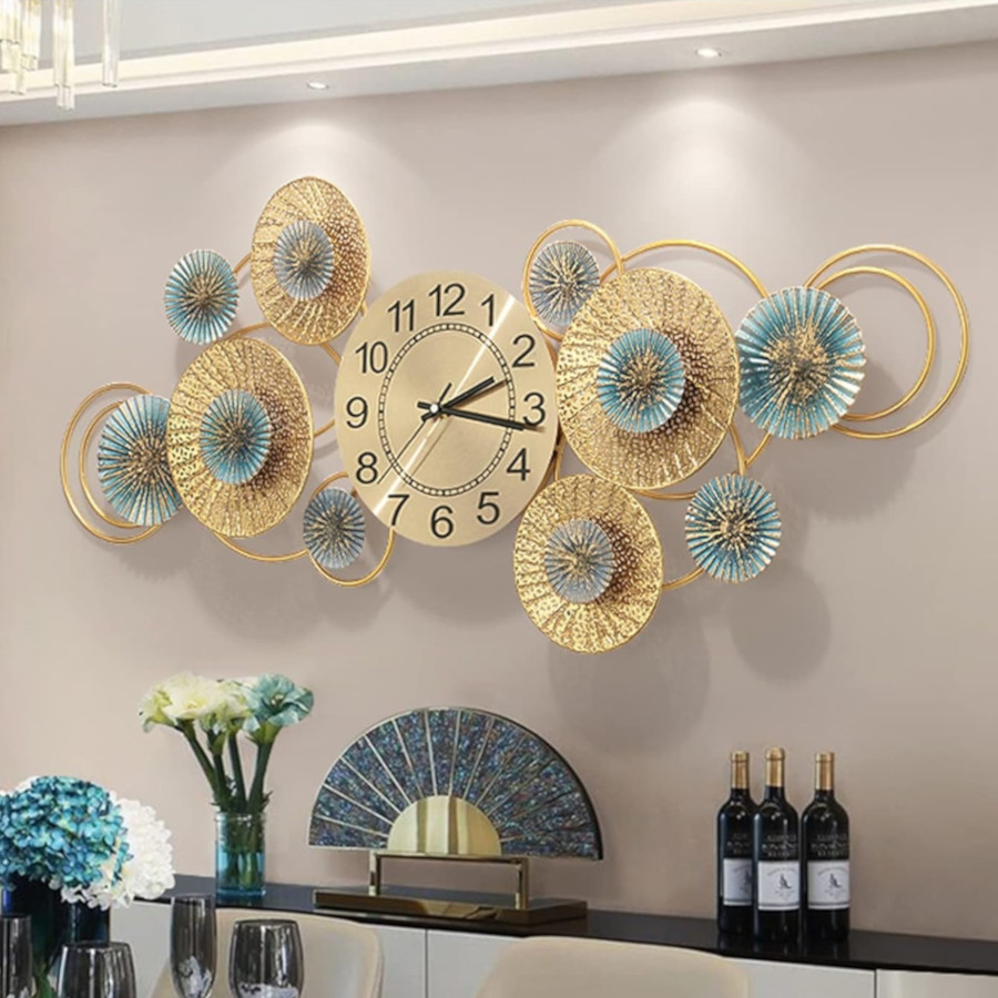 Light Blue and Gold Clock Wall Art