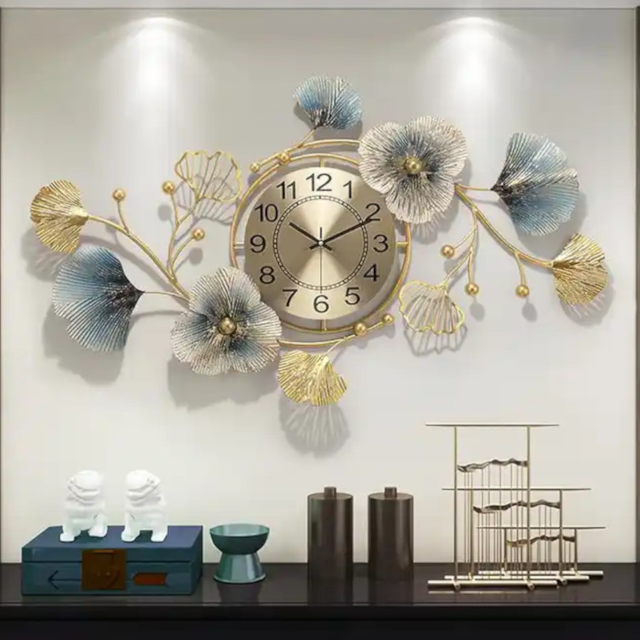 Blue Flowered Clock Wall Art